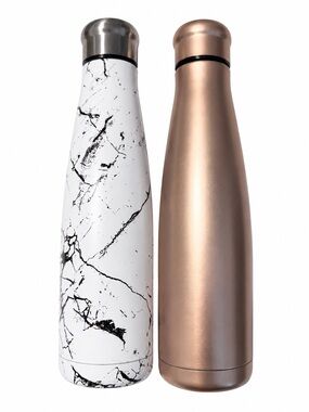 NWT Oak & Reed Insulated Marble & Rose Gold Stainless Steel Water Bottle Duo